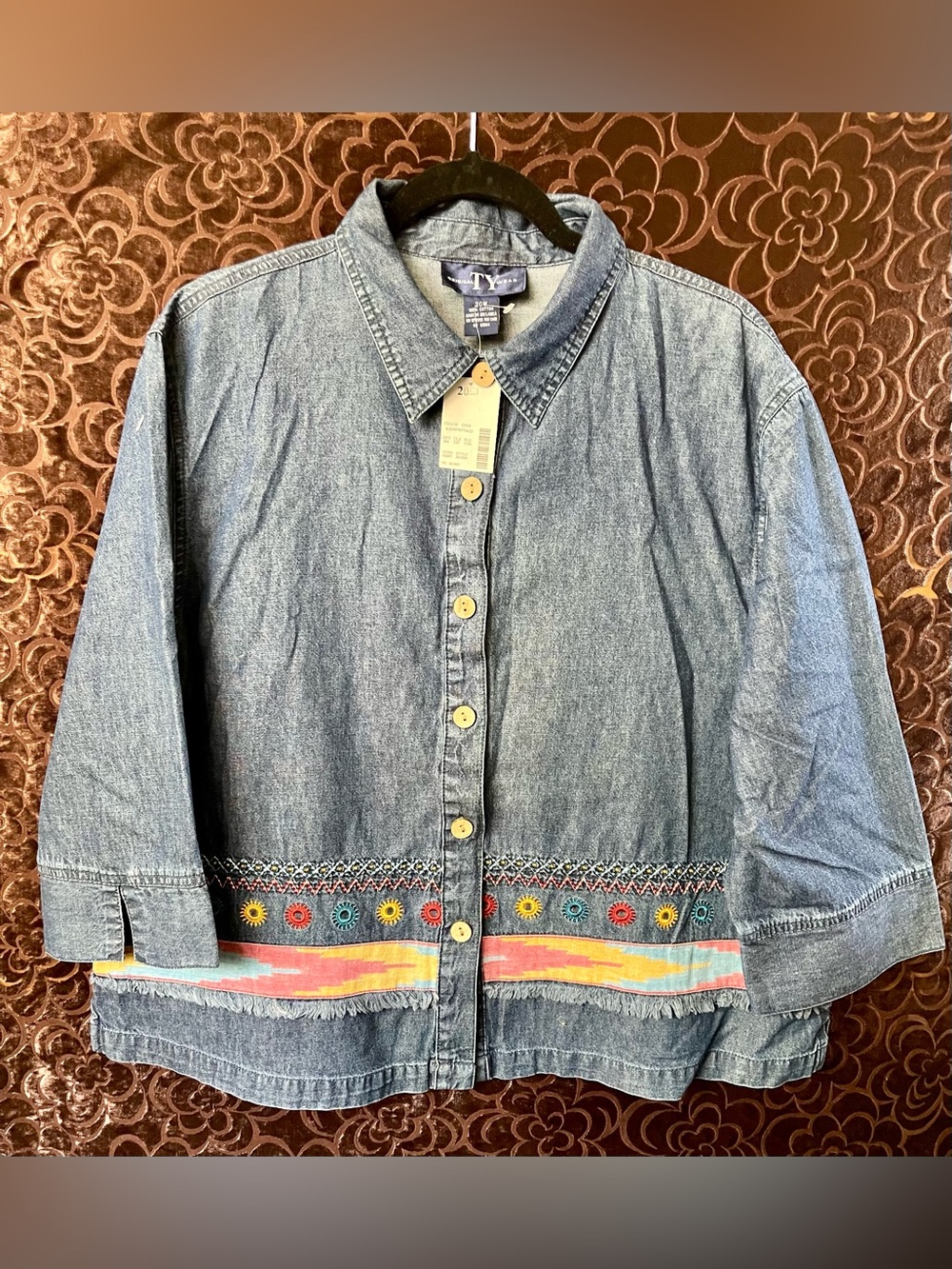 Tyrolean Denim Embroidered Button-Front Jacket - Blue